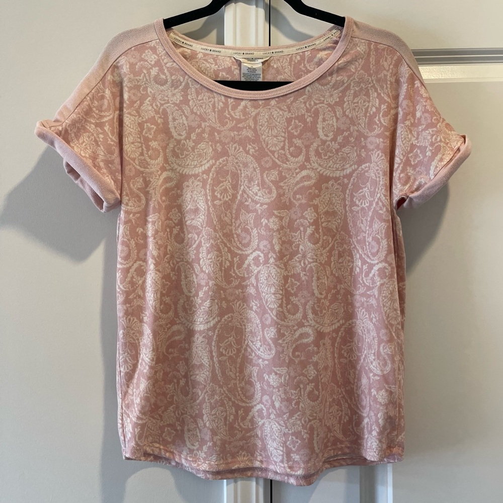 Lucky Brand Pink Paisley Pattern Bohemian Prairie Blouse Top Women’s Size Large